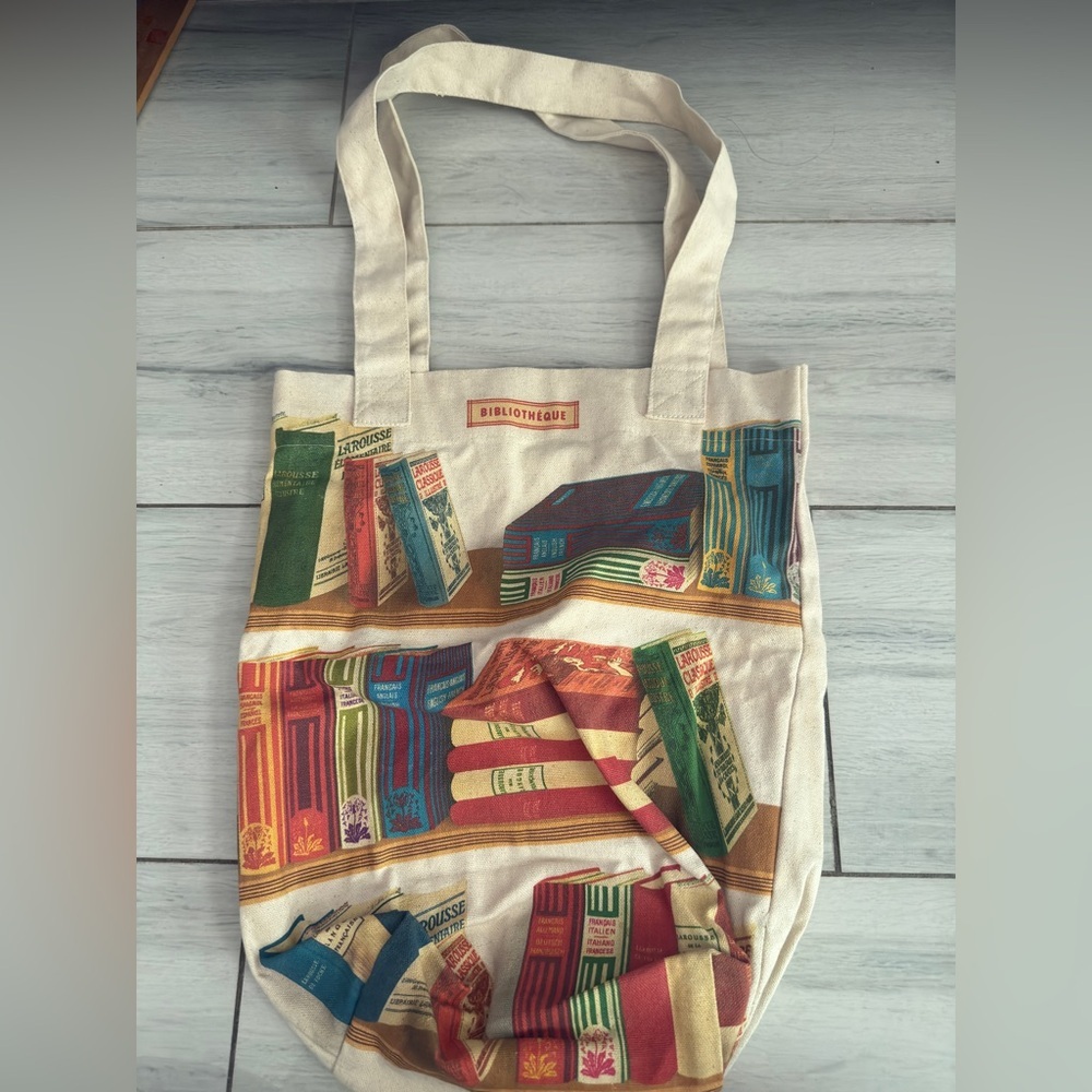 Barnes & Noble Cavallini & Co Tote Bag Library Books BIBLIOTHEQUE 16"x13" Canvas